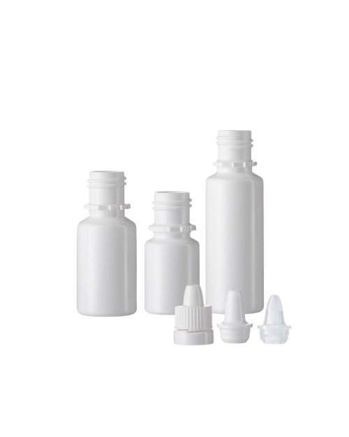 Epsilon 1.1 ophthalmic eye drop bottle family in different sizes with cap and nozzles