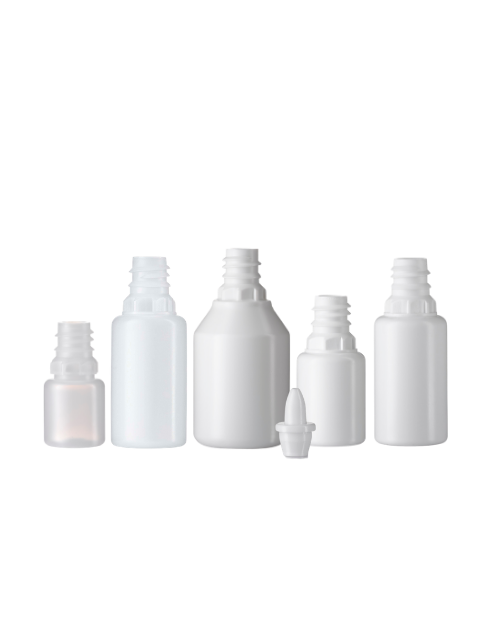 Epsilon 1.2 ophthalmic eye drop bottle family in different sizes with cap and nozzle