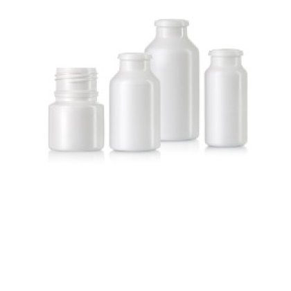 White pharmaceutical plastic bottles produced using injection blow molding in.blow technology
